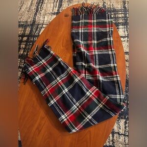Men's Plaid Fringe Scarf in Navy, Red & Green